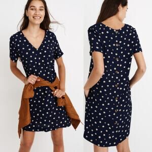 NWT Madewell Button-Back Easy Dress Size Small Daisies Dark Blue Floral‎ $118